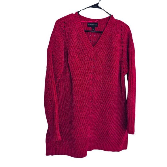 LANE BRYANT Sweater Soft Longline Fuschia Tunic Side Slits V-neck Casual Basic - Picture 1 of 13